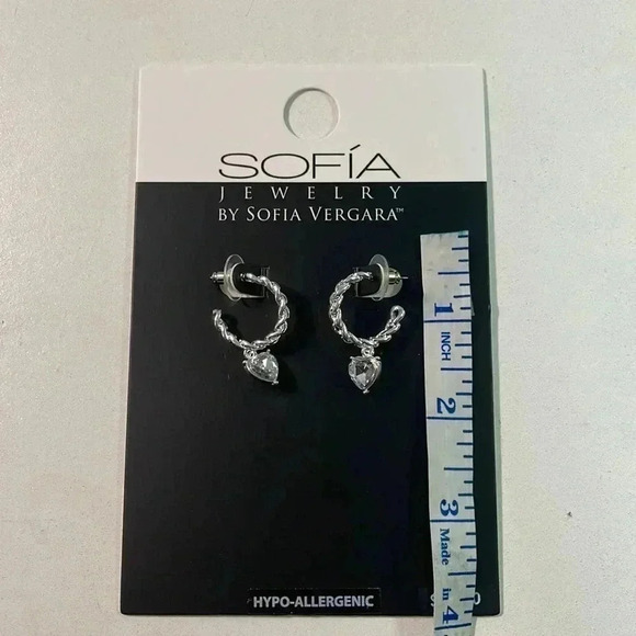 Sofia Jewelry by Sofia Vergara Women's Silver Tone Textured Stone Hoop Earrings - Picture 1 of 5
